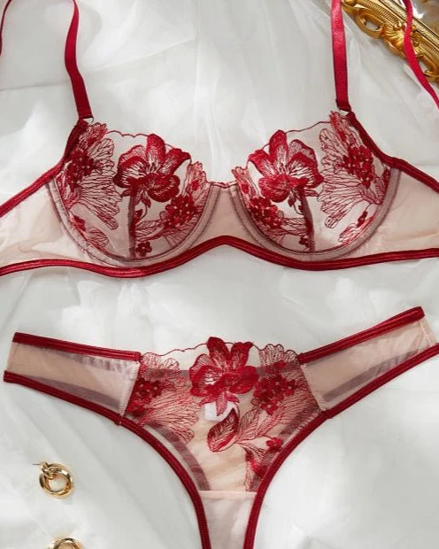 Twilight Tease Sheer Embroidered Bra & Thong Lingerie - Image 4